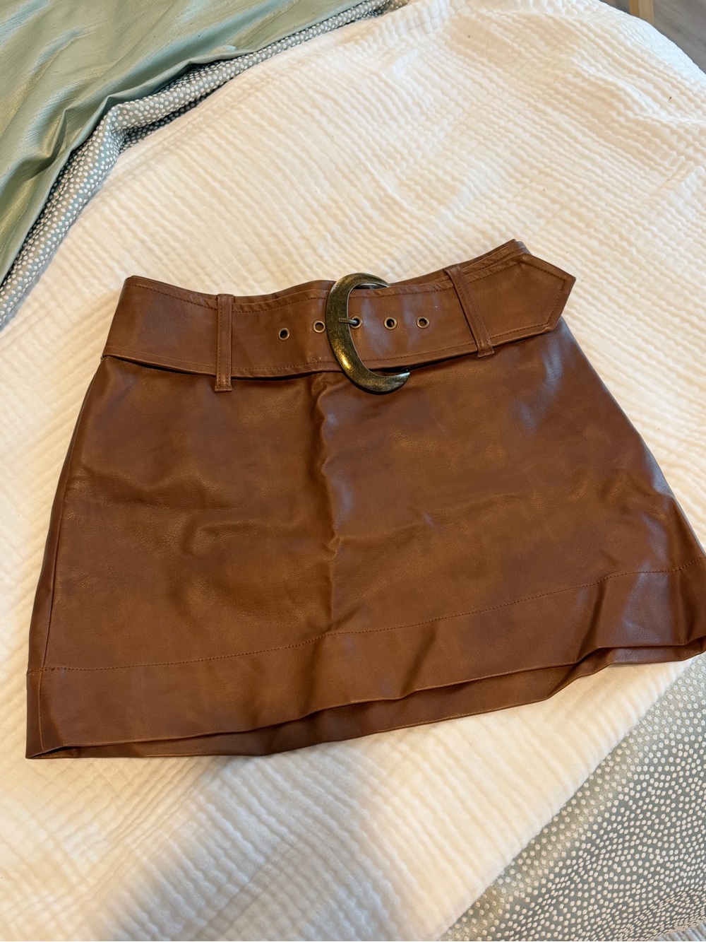 Show Me Your MuMu Brown Faux Leather Mini Skirt with Belt